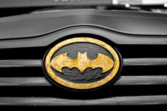 The Batman symbol on the front of a car