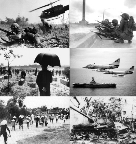 A collage showing the different events of the Vietnam War