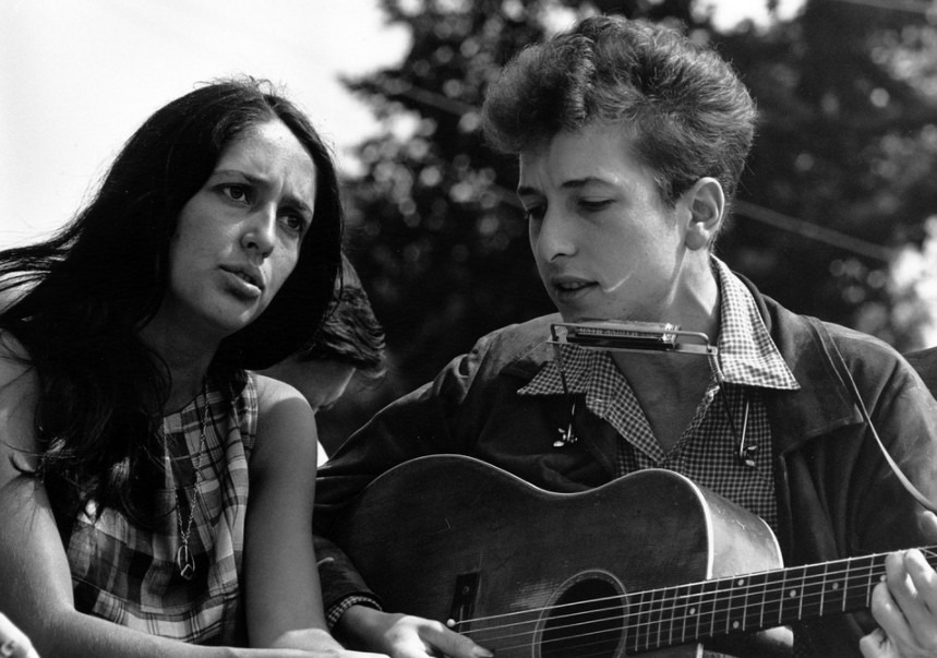 Musician Bob Dylan with Singer Joan Baez