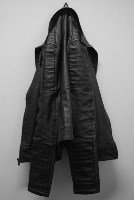 black leather jacket hanged