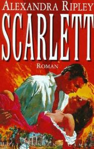 cover for the book Scarlett, featuring a man holding a woman in a red dress