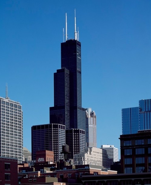 the Willis Tower, surrounded by buildings