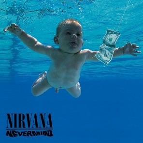 the cover for Nirvana's album Nevermind, featuring a naked baby underwater