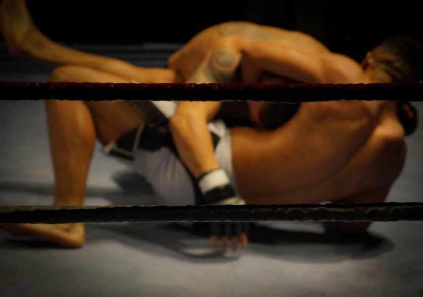 Two wrestlers in a ring