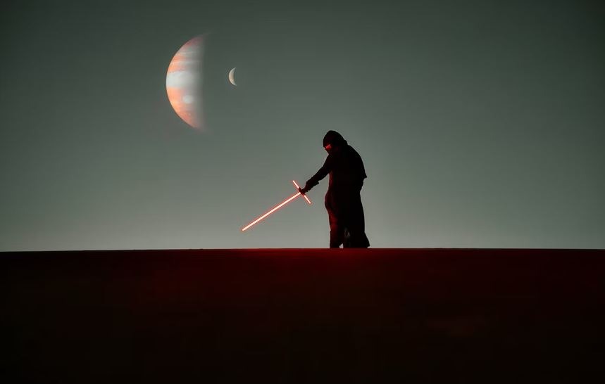 Kylo Ren with a lightsaber
