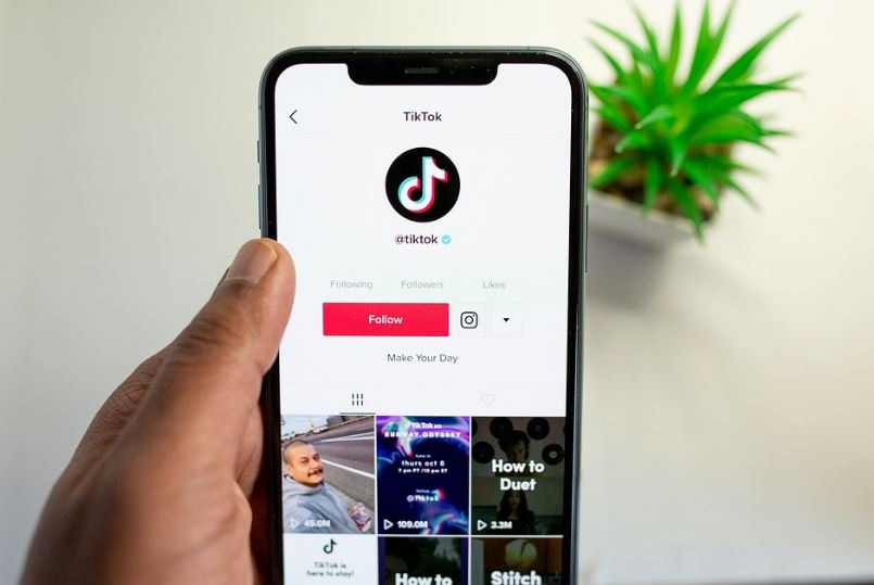a close up of a person holding their phone with the TikTok app open and showing the official TikTok profile and videos