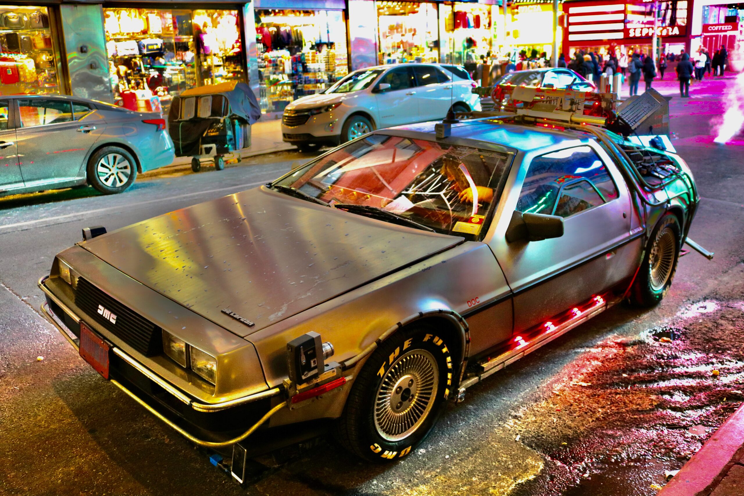 replica of the Back to the Future DeLorean car