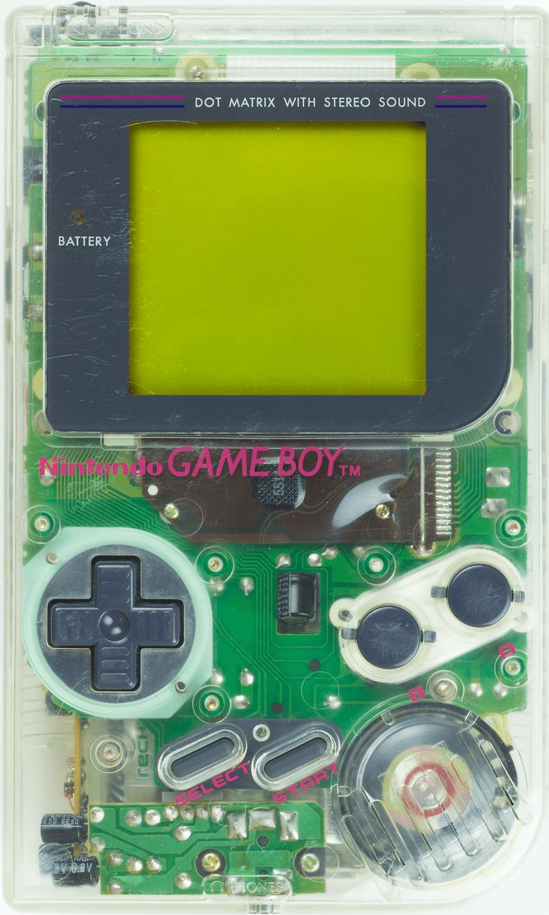 Nintendo Game Boy with a transparent exterior or casing