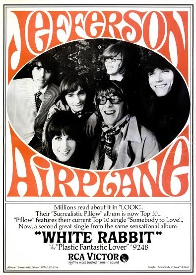 Poster for Jefferson Airplane's song "White Rabbit", which describes the surreal world of Alice in Wonderland