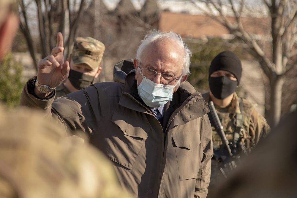 Bernie Sanders talking to soldiers, 2021