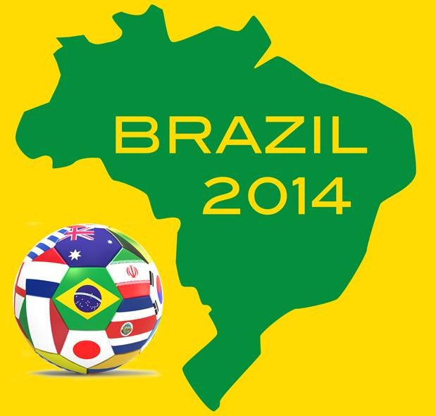 Soccer ball with flag of different countries and shape of South American continent next to it
