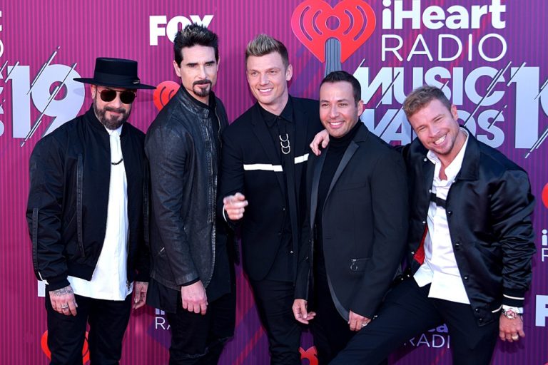 Backstreet Boys at the 2019 iHeartRadio Music Awards in Los Angeles. From left: AJ McLean, Kevin Richardson, Nick Carter, Howie Dorough, and Brian Littrell
