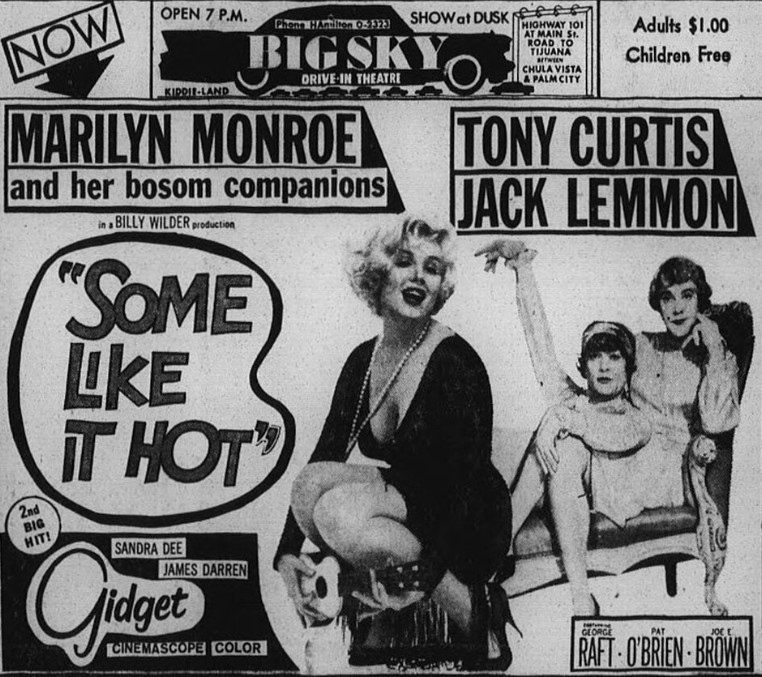 July 2, 1959, newspaper advertisement for a drive-in theater viewing of the film