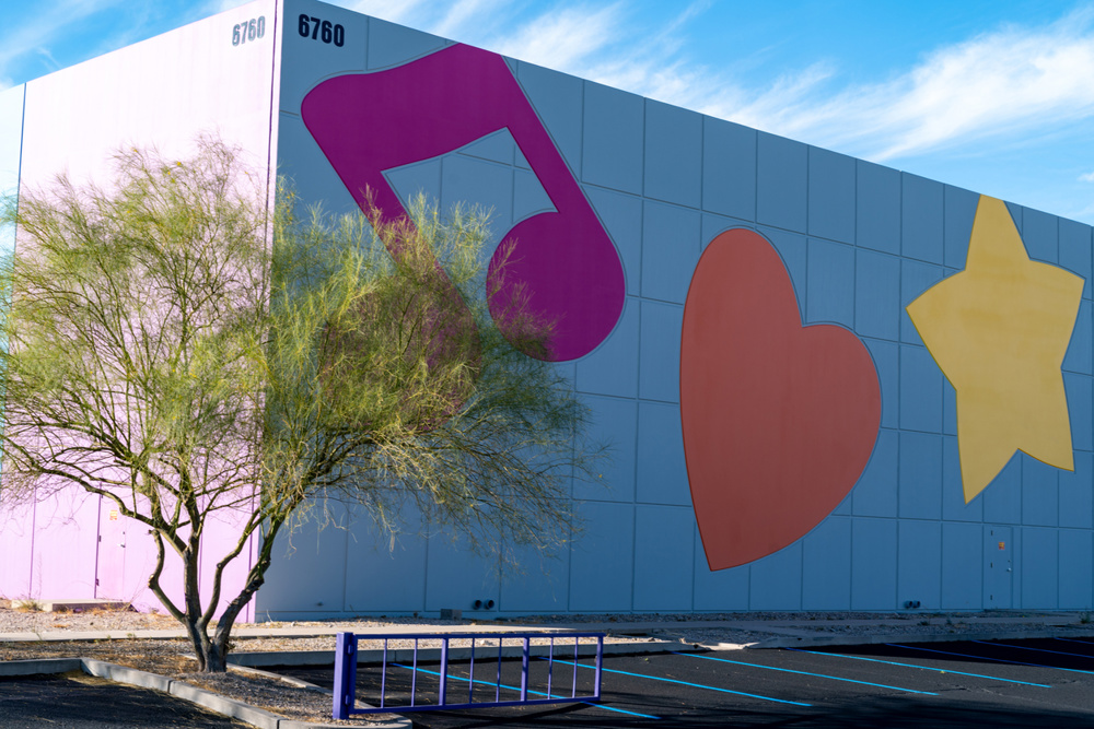 Tucson, Arizona - December 20, 2023: Colorful and bright music notes and hearts at the abandoned Lisa Frank warehouse and office building