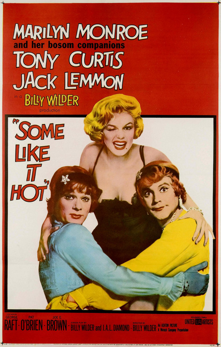 Theatrical poster for the release of the 1959 film Some Like It Hot, starring Marilyn Monroe, Tony Curtis, and Jack Lemmon