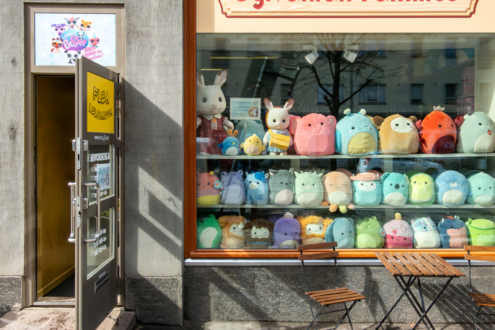 Helsinki, Finland April 12, 2025 The colorful facade and window of a store selling Squishmallows toys